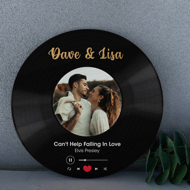 Custom Photo Vinyl Record, Personalized Name And Text, Round Wood Sign
