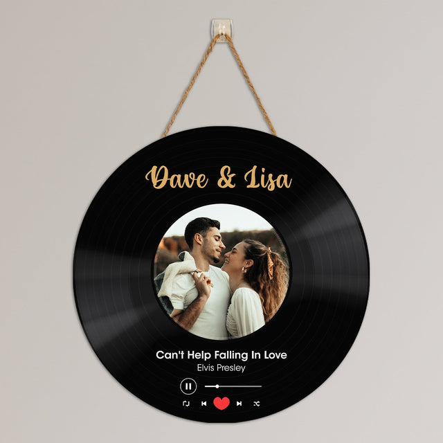 Custom Photo Vinyl Record, Personalized Name And Text, Round Wood Sign