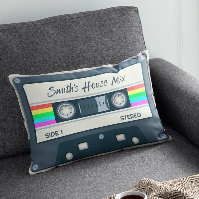 Custom Pillow, Personalized Family Name, Cassette