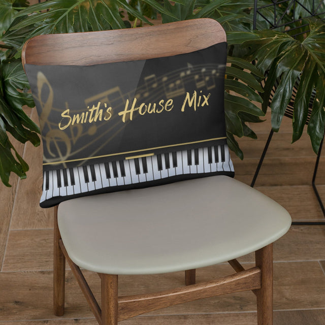 Custom Pillow, Personalized Family Name, Piano Art