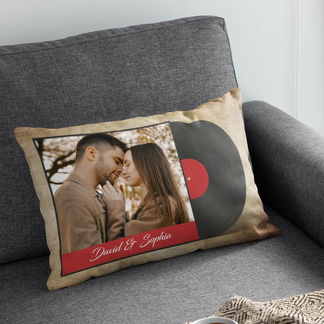 Custom Pillow, Personalized Name And Upload Photo, Vinyl Record