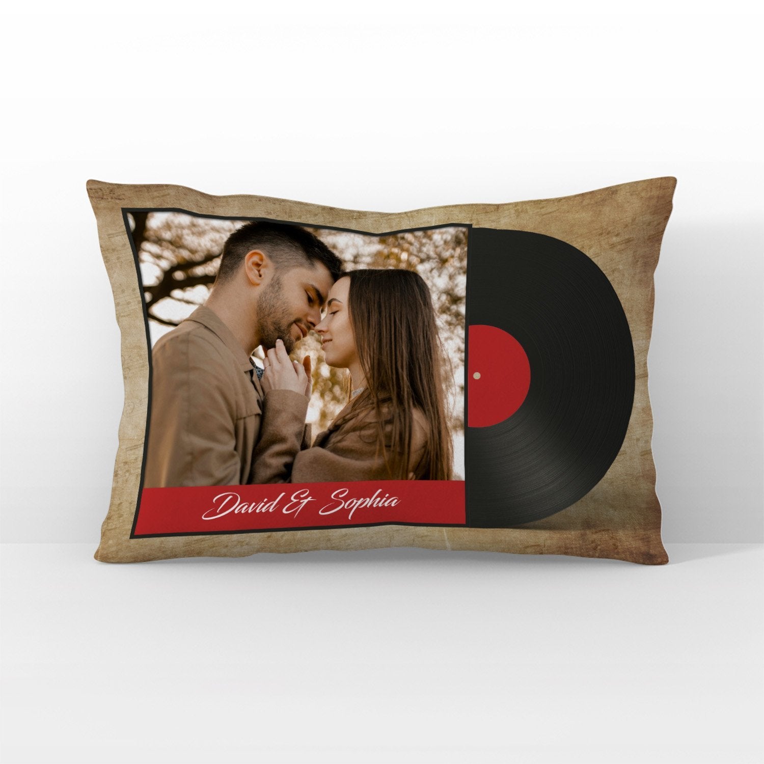 Custom Pillow, Personalized Name And Upload Photo, Vinyl Record