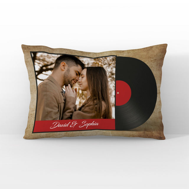 Custom Pillow, Personalized Name And Upload Photo, Vinyl Record