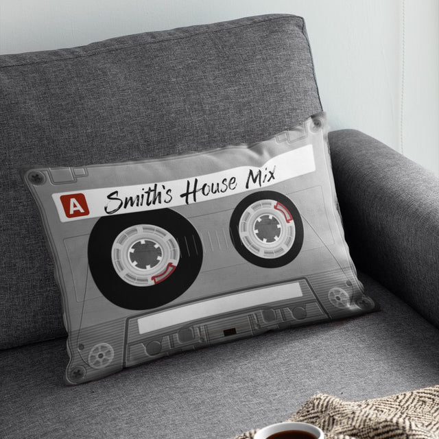 Custom Pillow, Personalized Name, Cassette Art