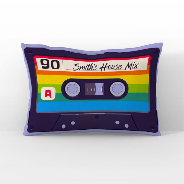 Custom Pillow, Personalized Name, Cassette, Rainbow Style