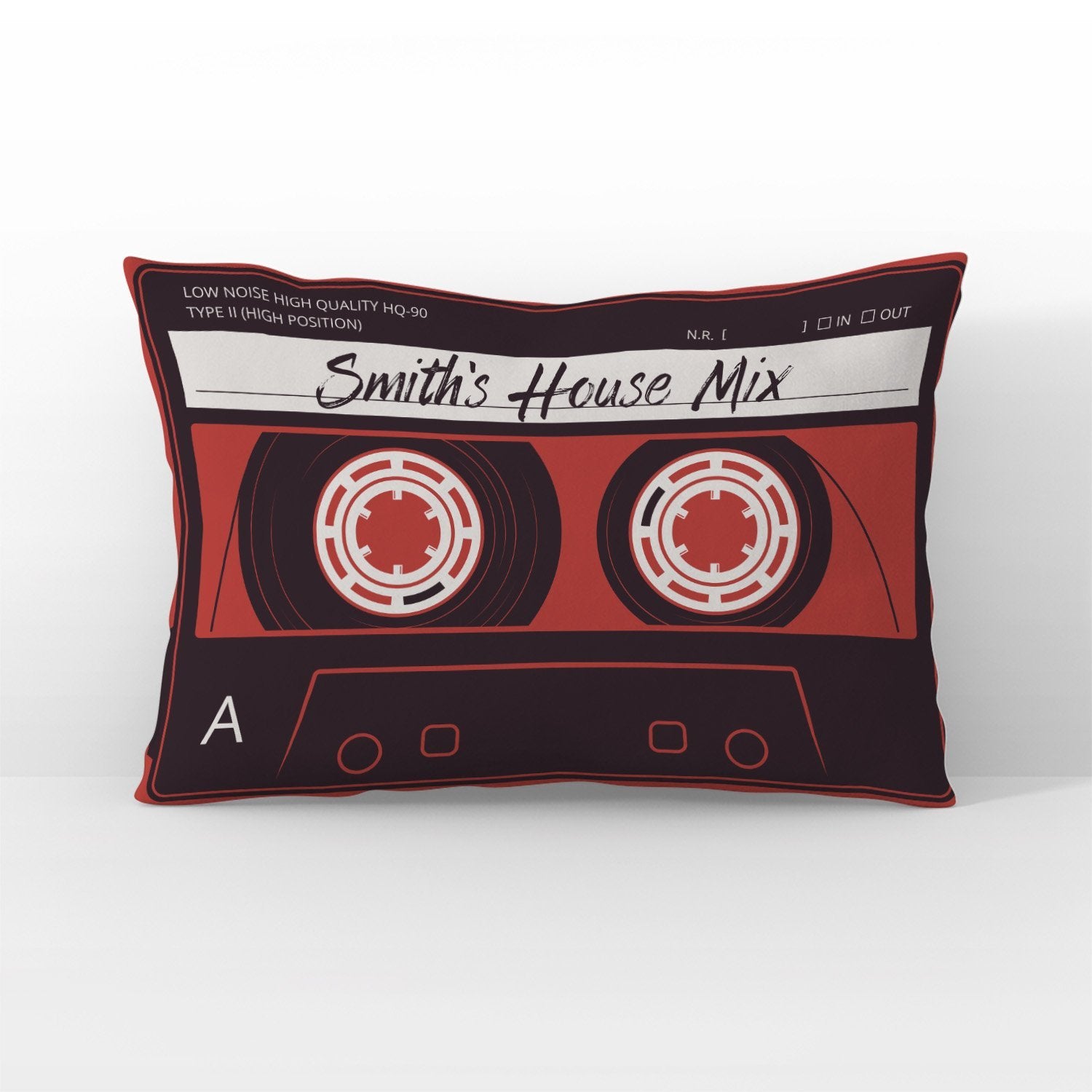 Custom Pillow, Personalized Name, Red Cassette Tape