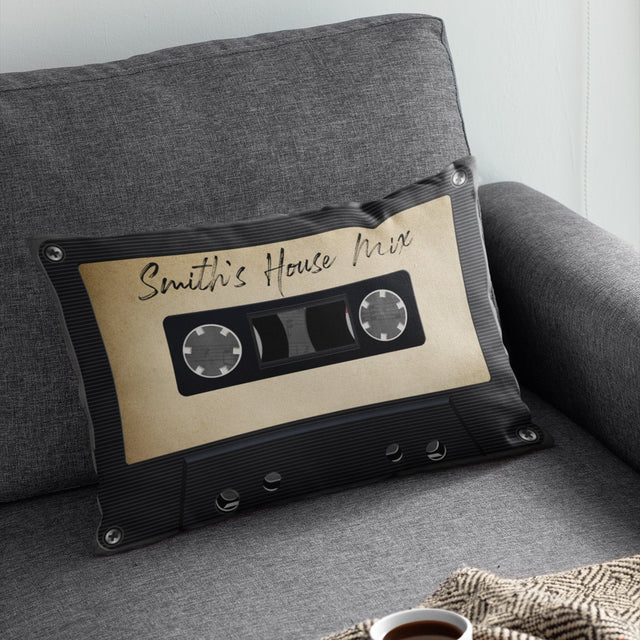 Custom Pillow, Personalized Text, Vintage Cassette