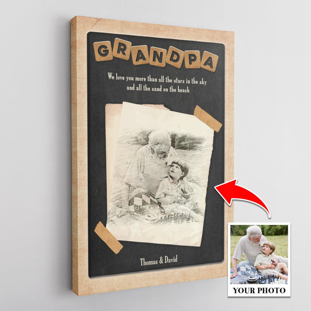 Custom Portrait From Photo Canvas Wall Art, Gift For Grandpa