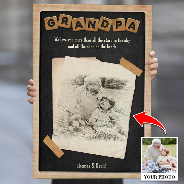 Custom Portrait From Photo Canvas Wall Art, Gift For Grandpa