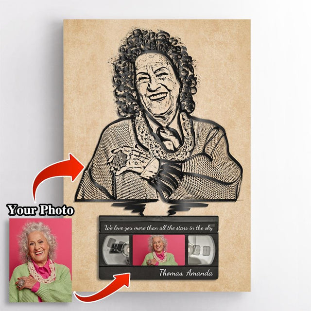 Custom Portrait From Photo, Cassette Tape Canvas Wall Art