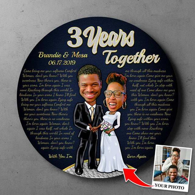 Custom Portrait From Photo, Name And Years, Wedding Stylet, Round Wood Sign