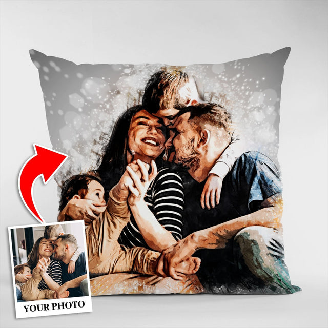 Custom Portrait From Photo, Sparkle Watercolor, Pillow