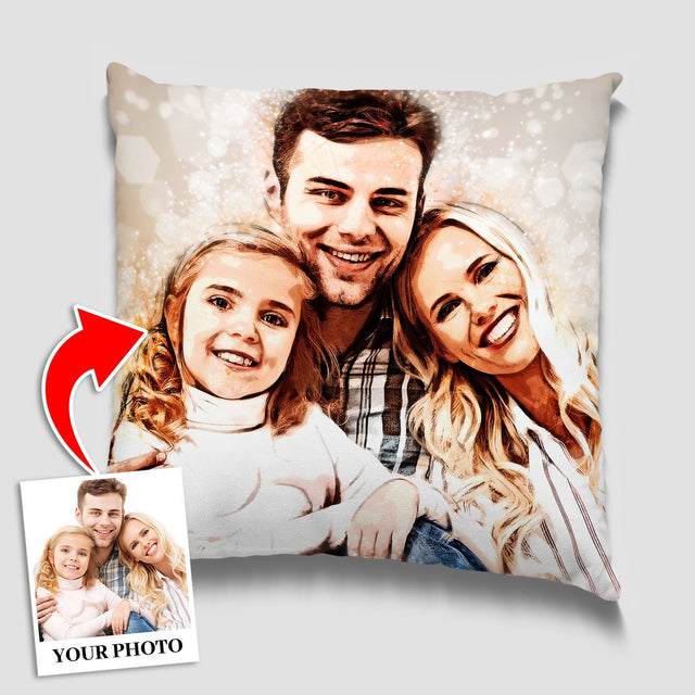 Custom Portrait From Photo, Sparkle Watercolor, Pillow