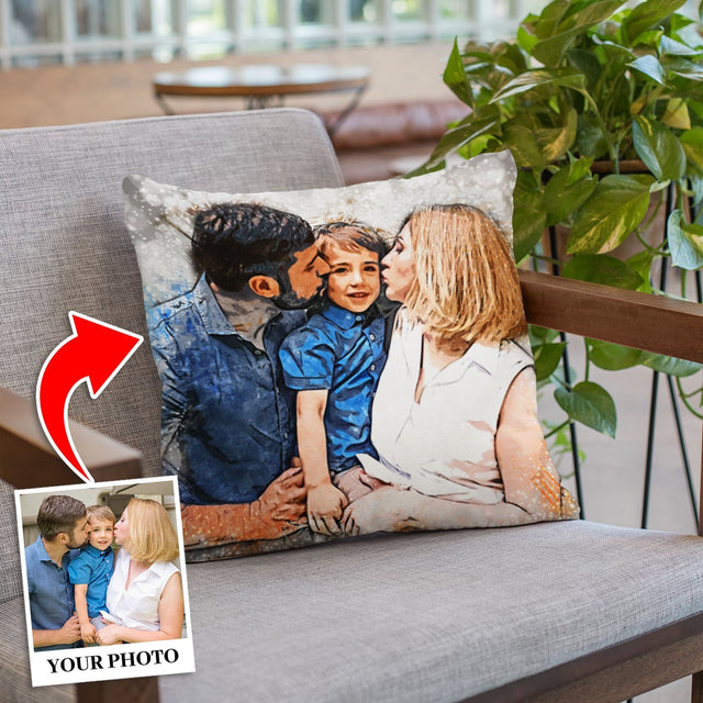 Custom Portrait From Photo, Sparkle Watercolor, Pillow