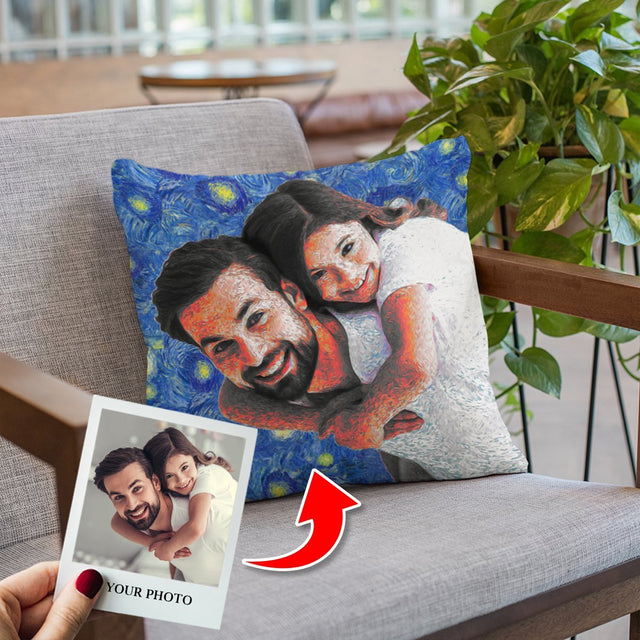 Custom Portrait From Photo, Van Gogh Painting, Pillow