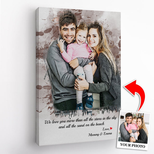 Custom Portrait From Photo, Watercolor Painting Canvas Wall Art