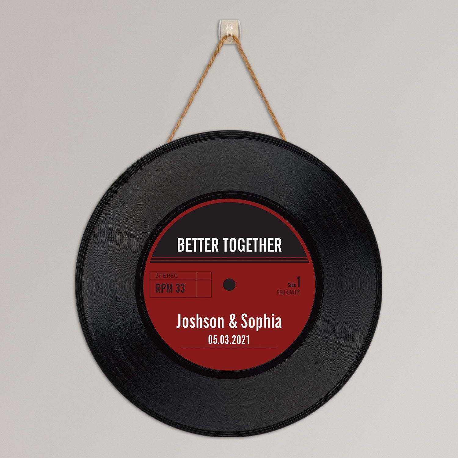 Custom Round Sign, Personalized Name And Text, Red Vinyl