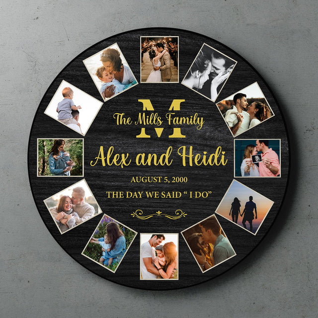 Custom Round Sign, Personalized Photo And Text, Monogram Family Name