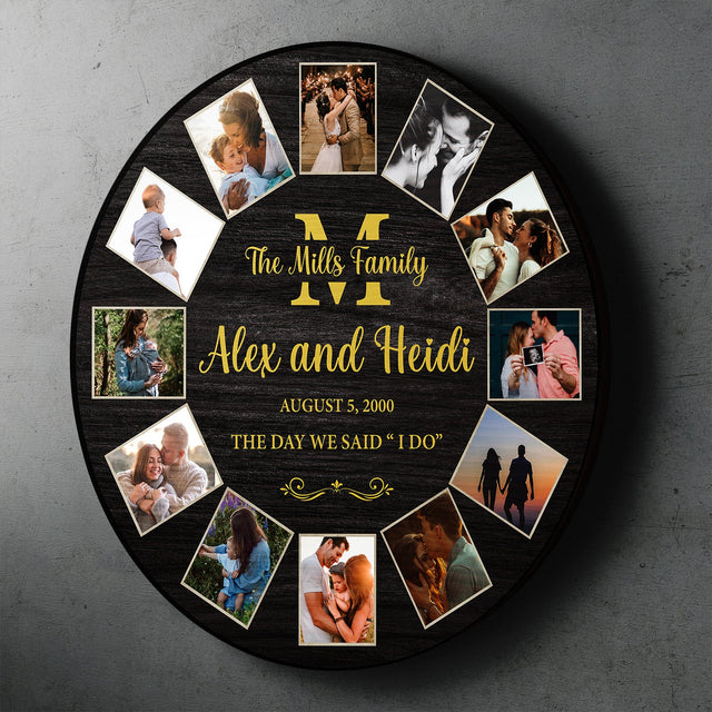 Custom Round Sign, Personalized Photo And Text, Monogram Family Name