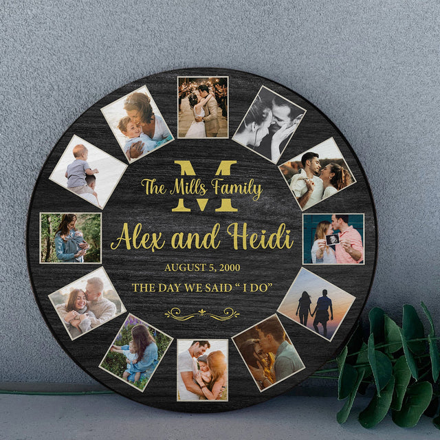Custom Round Sign, Personalized Photo And Text, Monogram Family Name