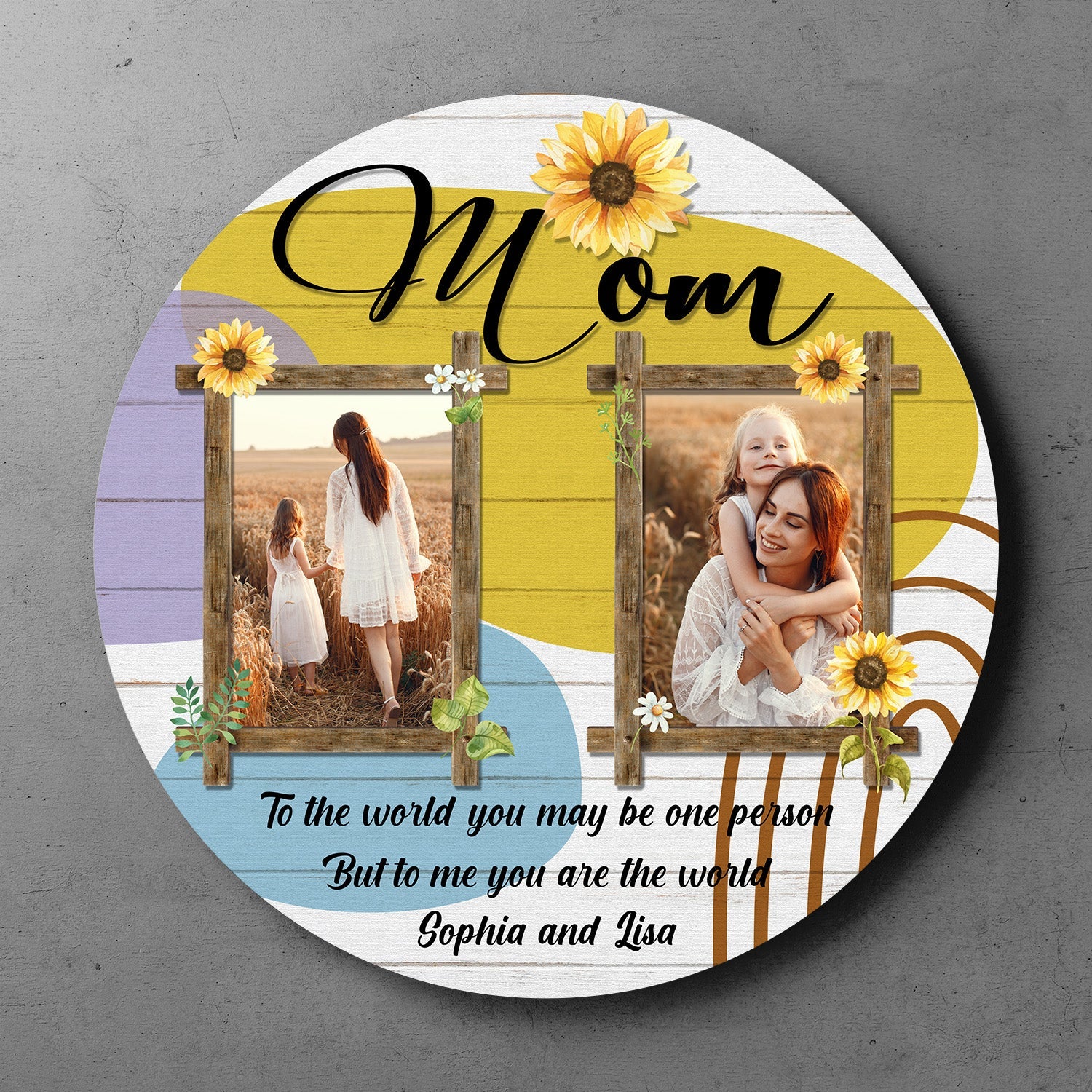 Custom Round Wood Sign, Personalized Photo And Text, Gift For Mom