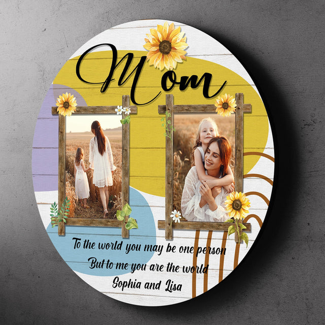 Custom Round Wood Sign, Personalized Photo And Text, Gift For Mom