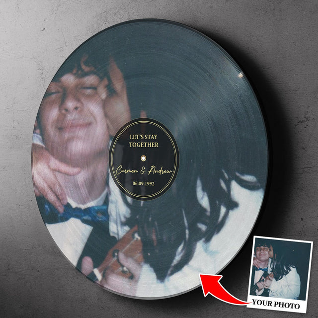 Custom Round Wood Sign, Personalized Photo And Text, Vinyl Record