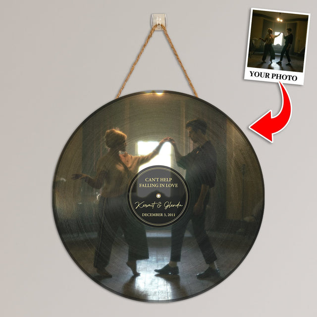 Custom Round Wood Sign, Personalized Photo And Text, Vinyl Record