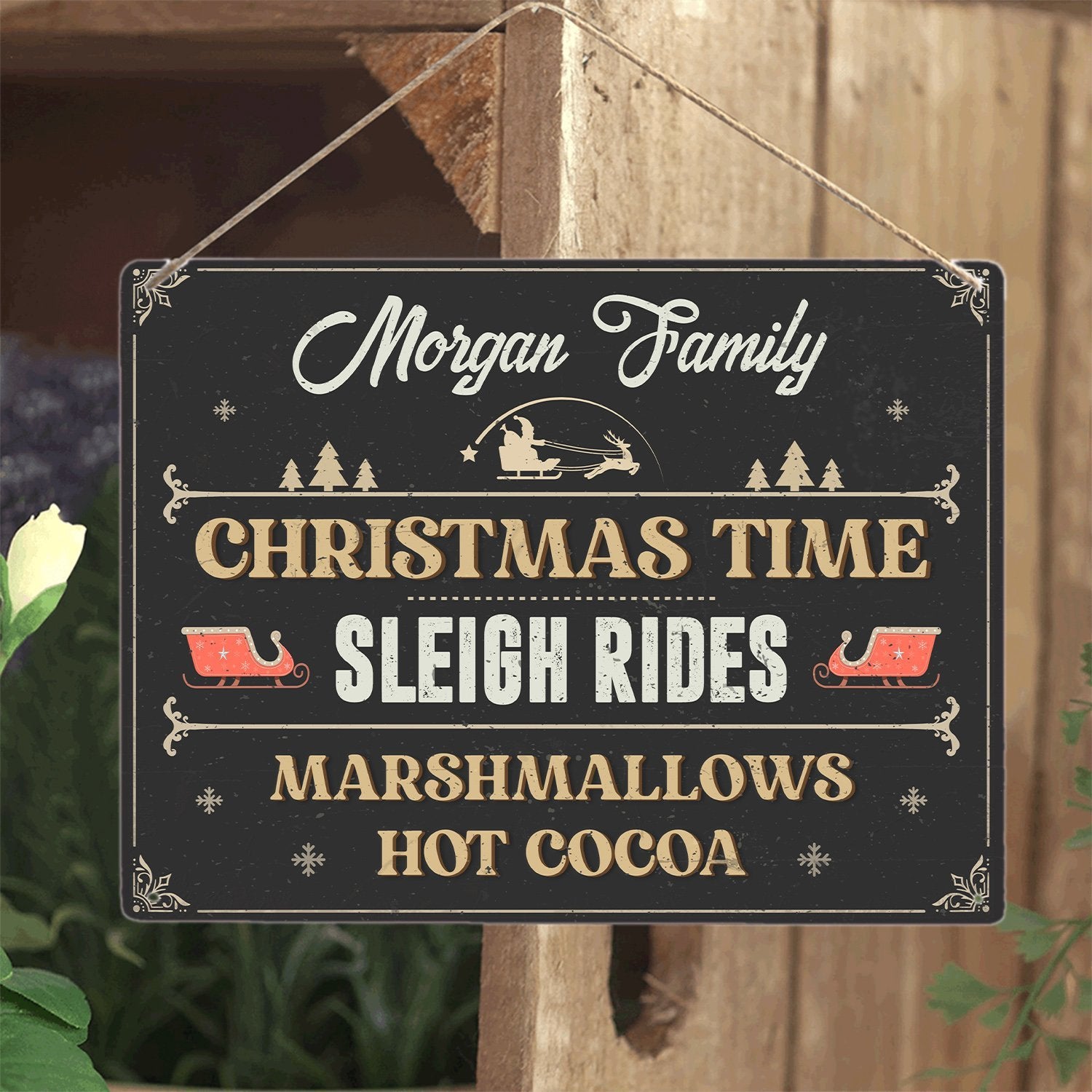 Custom Sleigh Rides Sign, Christmas Time, Personalized Family Name