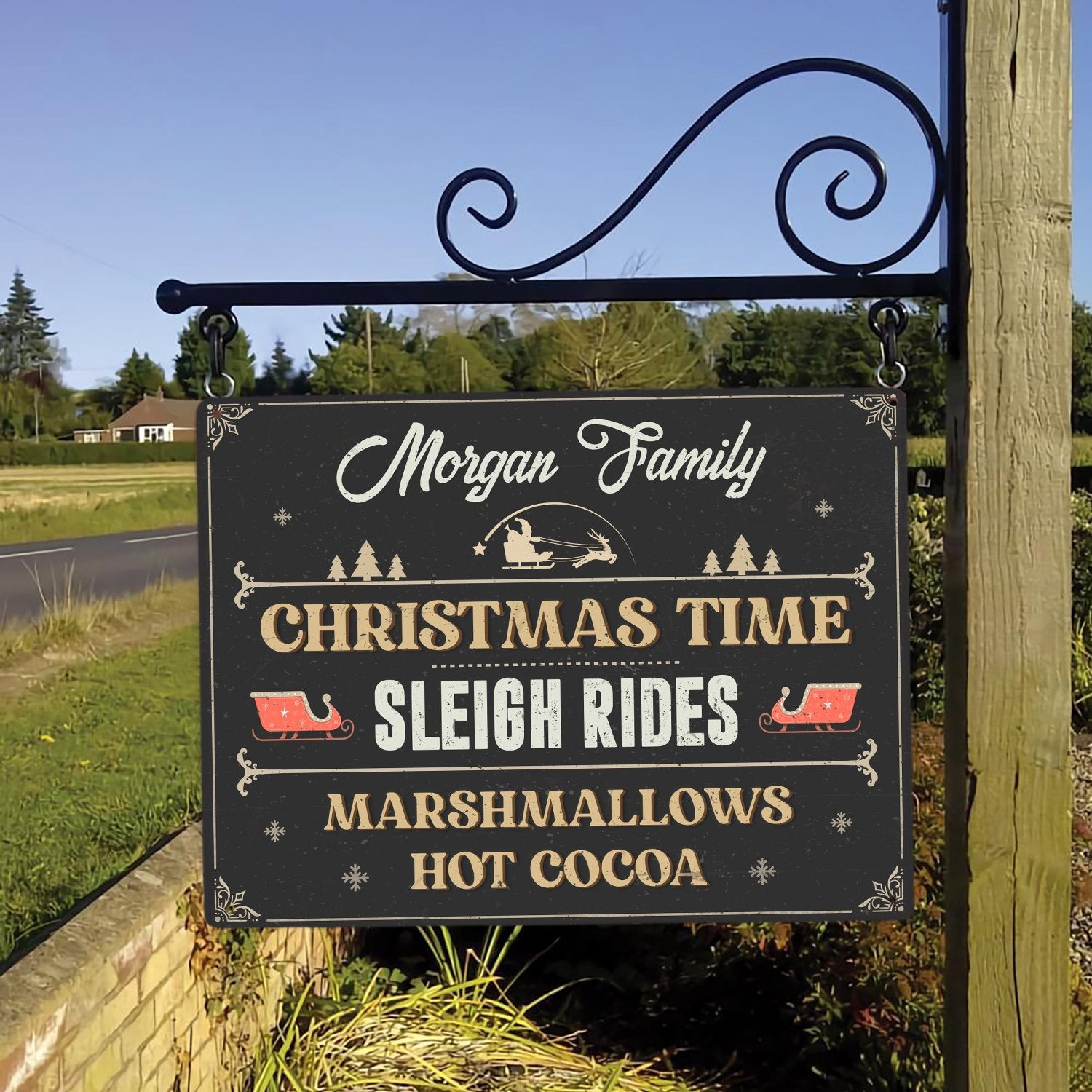 Custom Sleigh Rides Sign, Christmas Time, Personalized Family Name