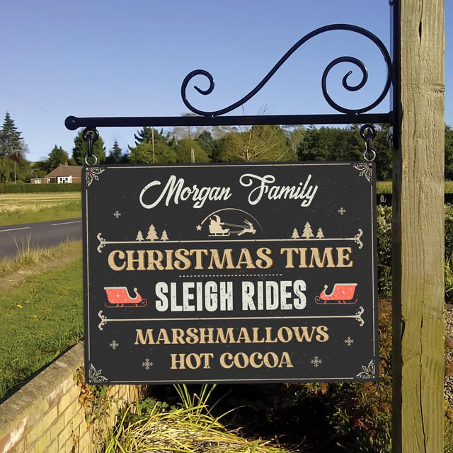 Custom Sleigh Rides Sign, Christmas Time, Personalized Family Name
