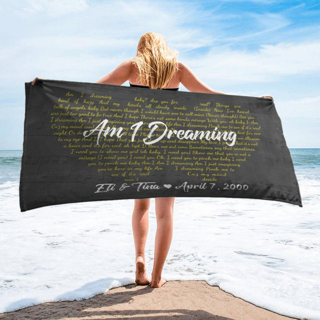 Custom Song Lyric 2 Heart Shape, Personalized Song Name And Text Towel