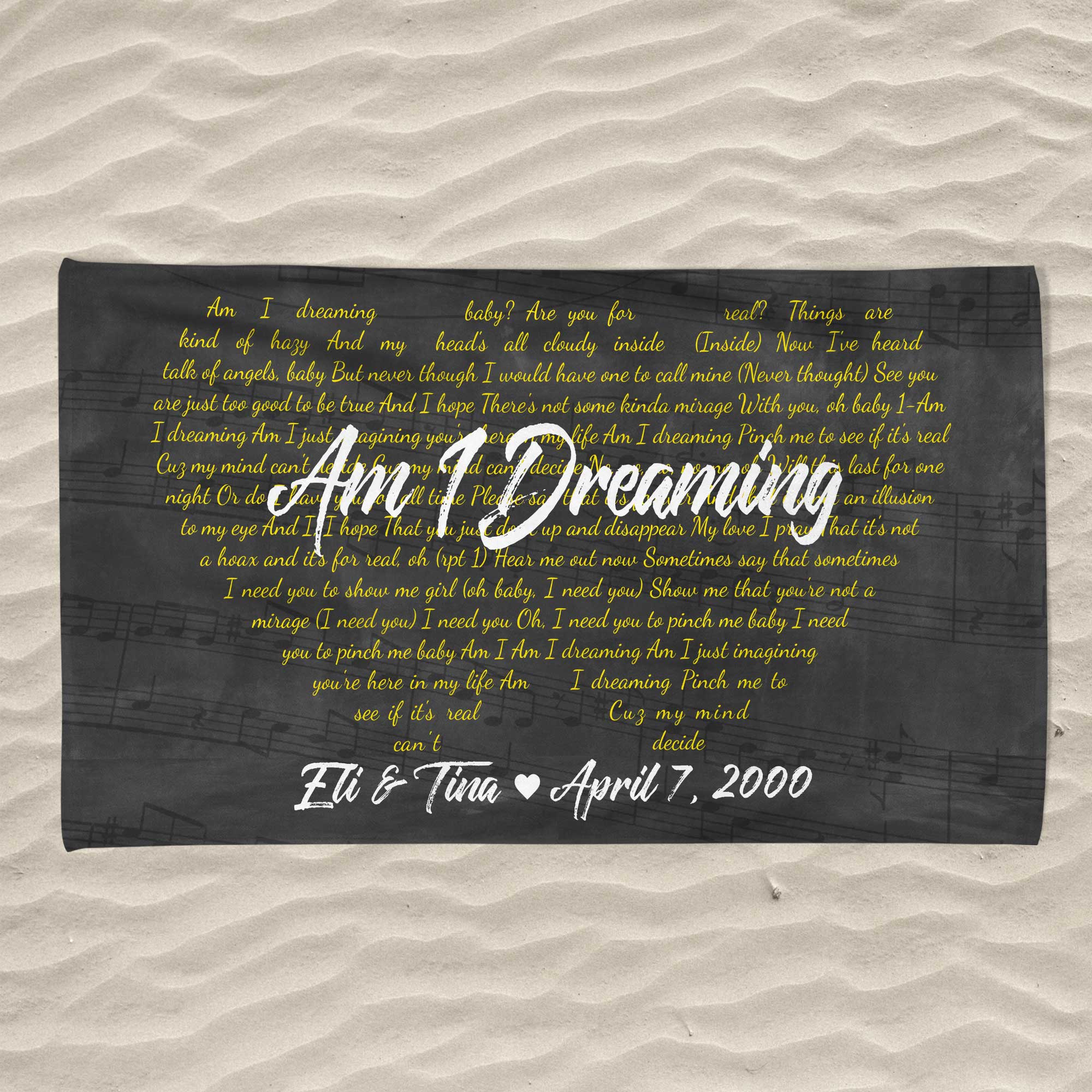 Custom Song Lyric 2 Heart Shape, Personalized Song Name And Text Towel