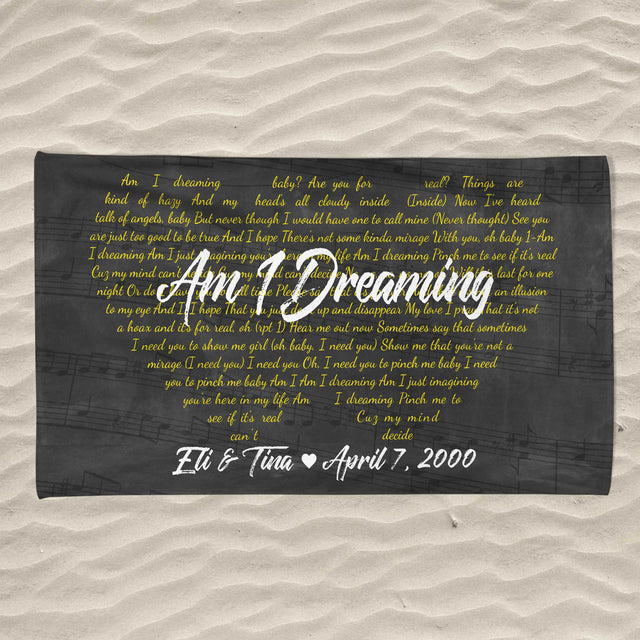 Custom Song Lyric 2 Heart Shape, Personalized Song Name And Text Towel