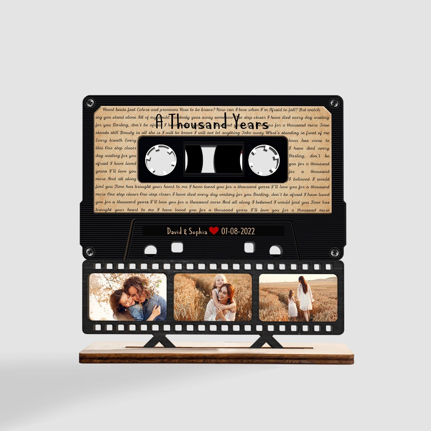 Custom Song Lyric, Personalized Photo, Cassette Tape Shape, Wooden Plaque 3 Layers