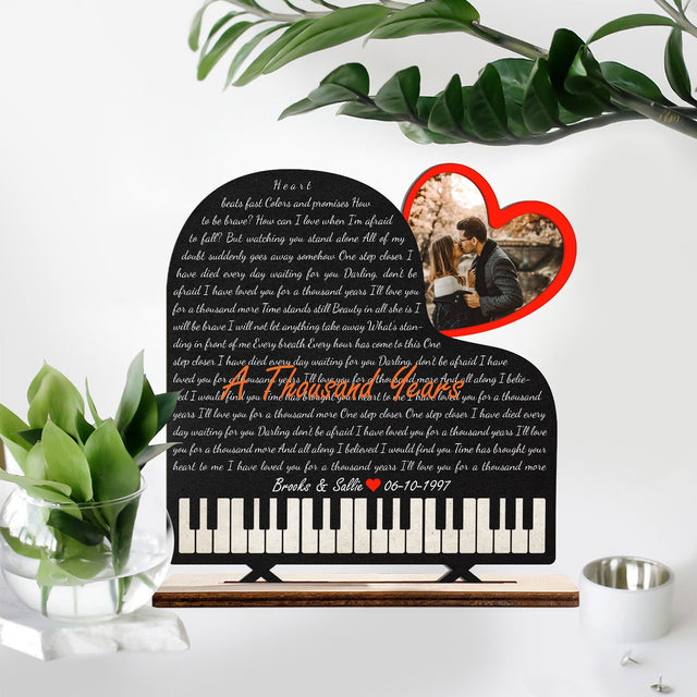 Custom Song Lyric, Personalized Photo, Piano Shape, Wooden Plaque 3 Layers