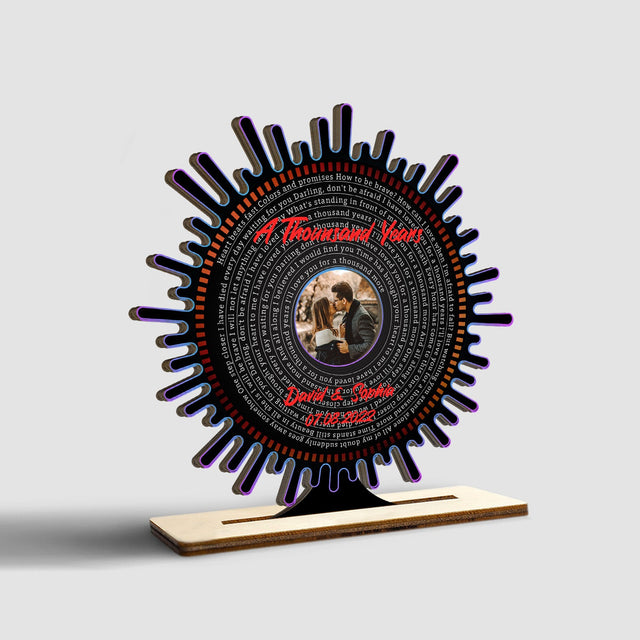 Custom Song Lyric, Personalized Photo, Sound Wave Shape, Wooden Plaque 3 Layers