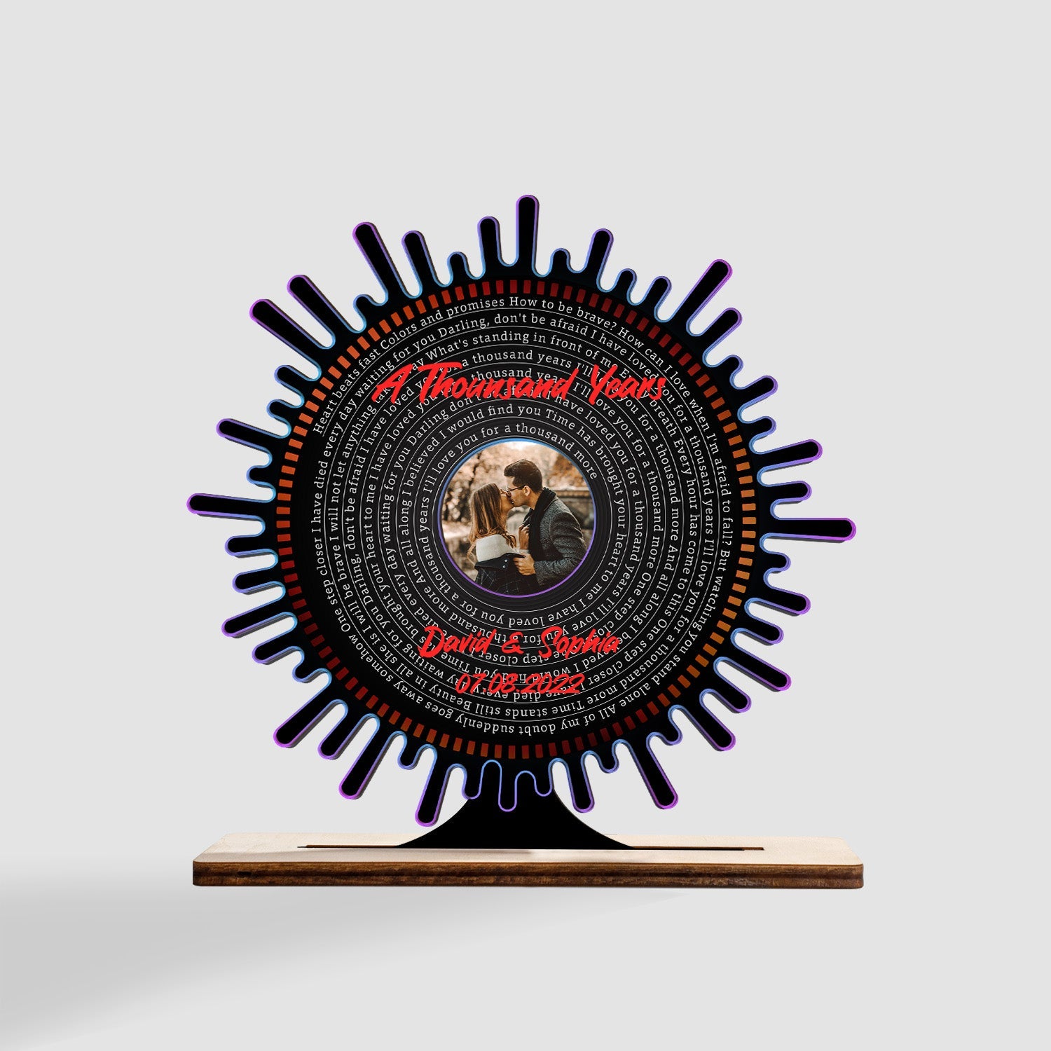 Custom Song Lyric, Personalized Photo, Sound Wave Shape, Wooden Plaque 3 Layers
