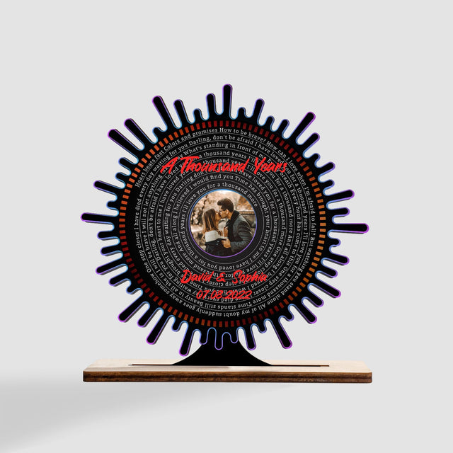 Custom Song Lyric, Personalized Photo, Sound Wave Shape, Wooden Plaque 3 Layers