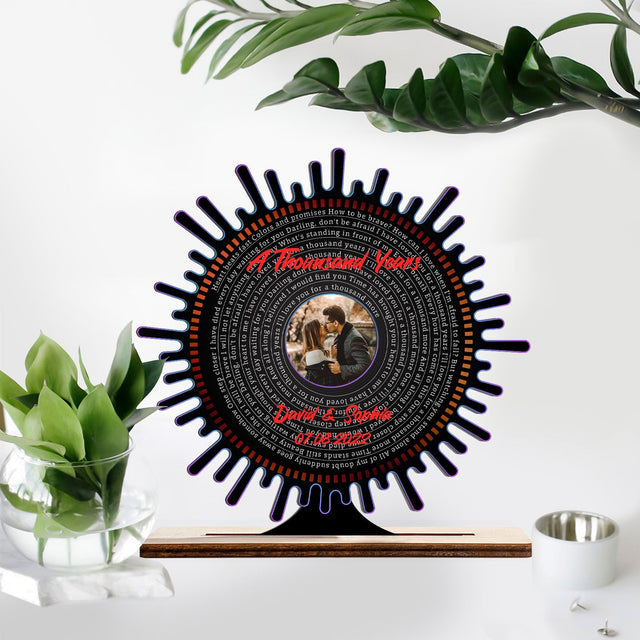 Custom Song Lyric, Personalized Photo, Sound Wave Shape, Wooden Plaque 3 Layers