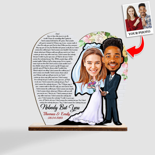 Custom Song Lyric, Personalized Portrait From Photo, Name And Date, Wedding Style, Wooden Plaque 3 Layers