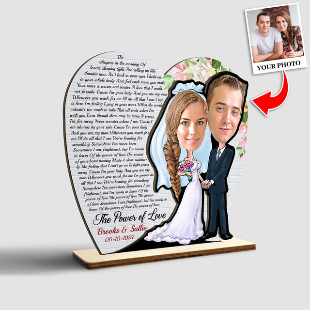 Custom Song Lyric, Personalized Portrait From Photo, Name And Date, Wedding Style, Wooden Plaque 3 Layers