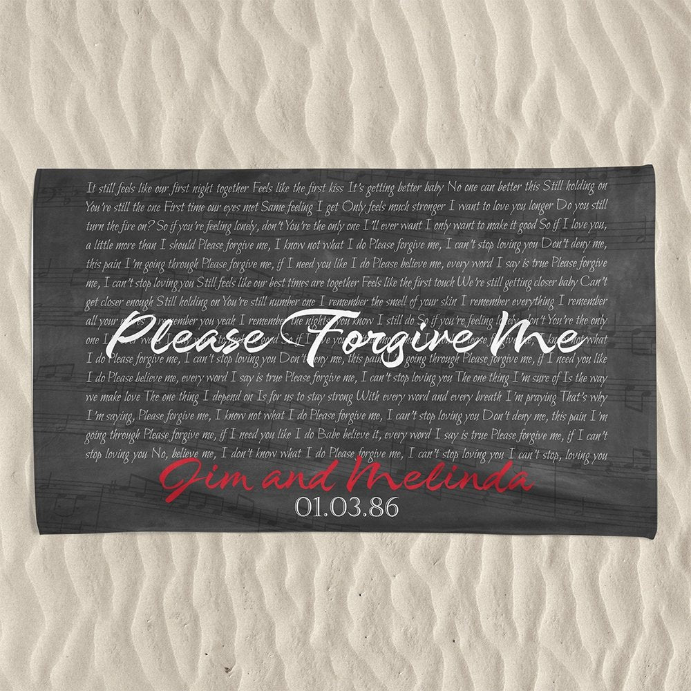 Custom Song Lyrics And Personalized Text Black Background Towel