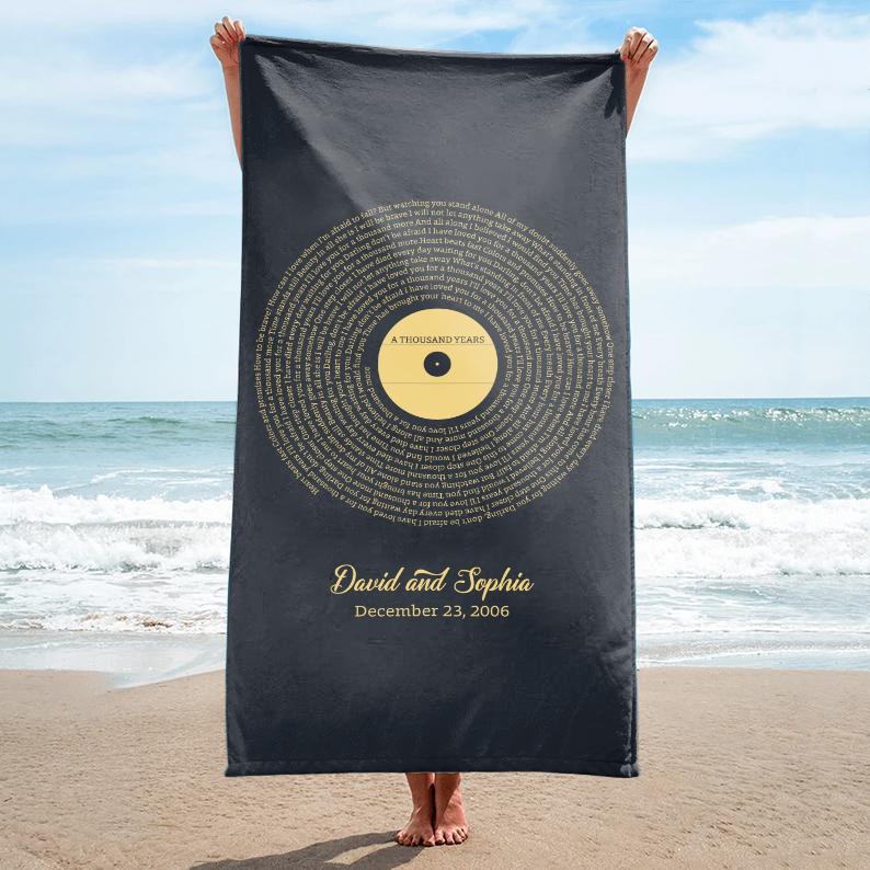 Custom Song Lyrics And Personalized Text, Vinyl Record Towel