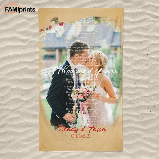 Custom Song Lyrics And Photo, Personalized Text And Song Name Towel