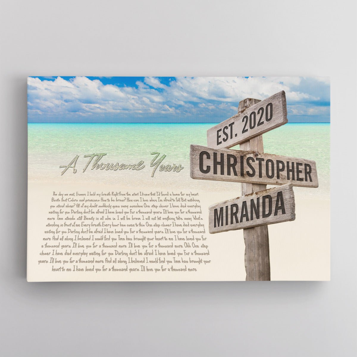 Custom Song Lyrics And Text, Street Sign, Beach Background, Canvas Wall Art