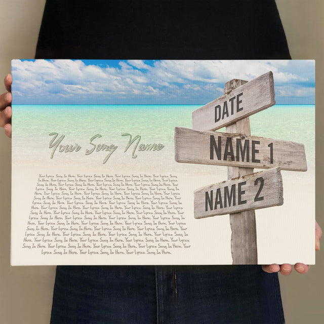 Custom Song Lyrics And Text, Street Sign, Beach Background, Canvas Wall Art