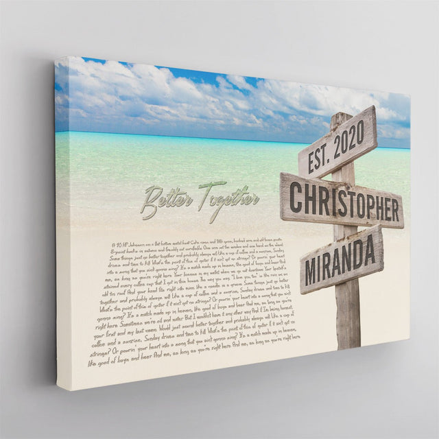 Custom Song Lyrics And Text, Street Sign, Beach Background, Canvas Wall Art