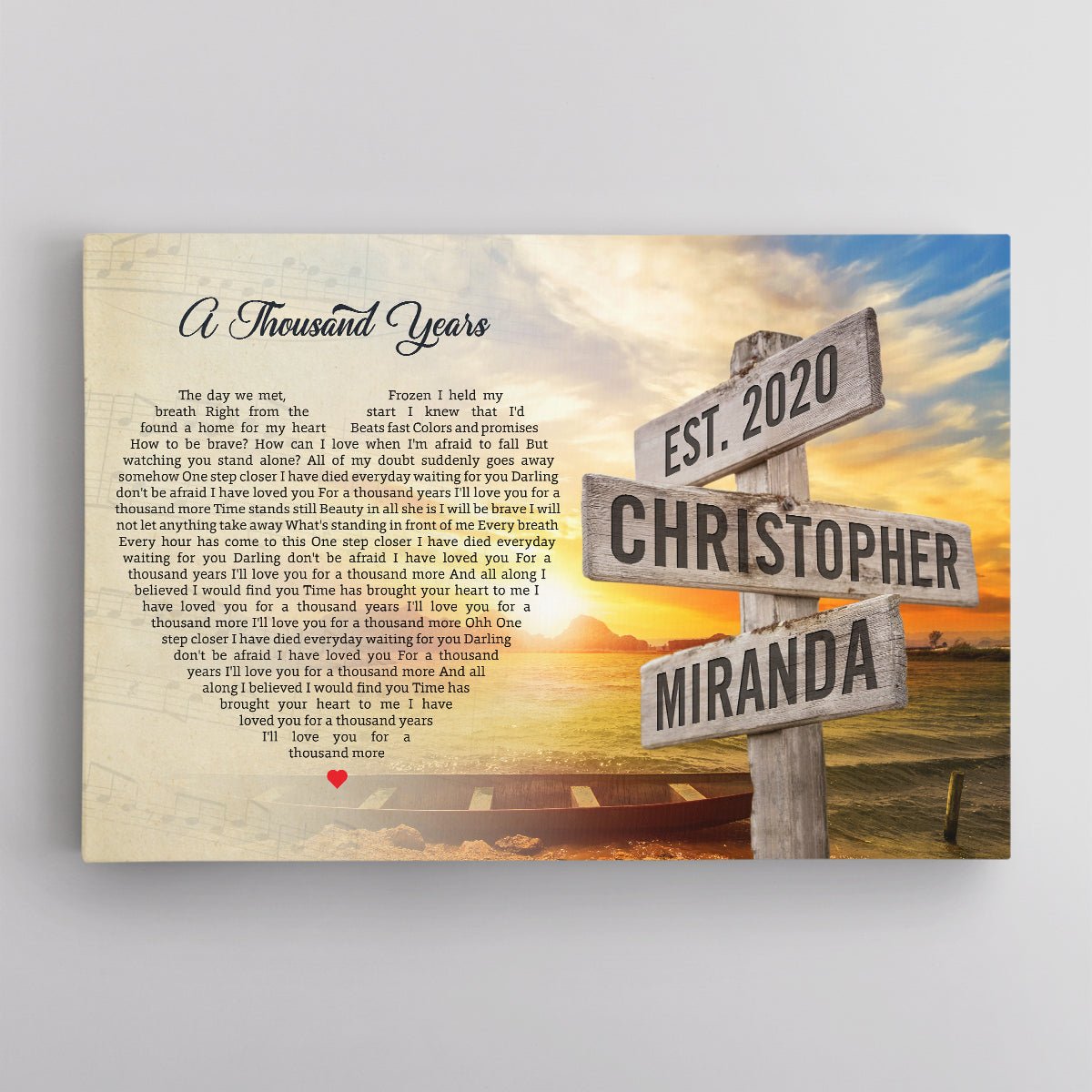 Custom Song Lyrics And Text, Street Sign, Sunset Background, Canvas Wall Art