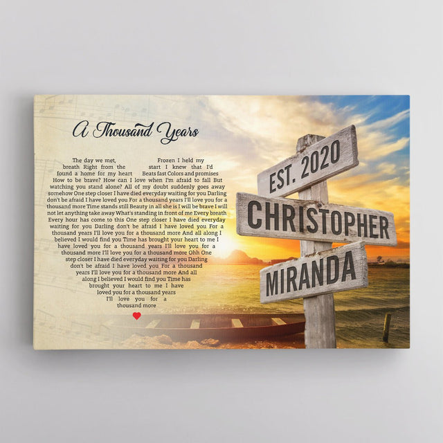Custom Song Lyrics And Text, Street Sign, Sunset Background, Canvas Wall Art
